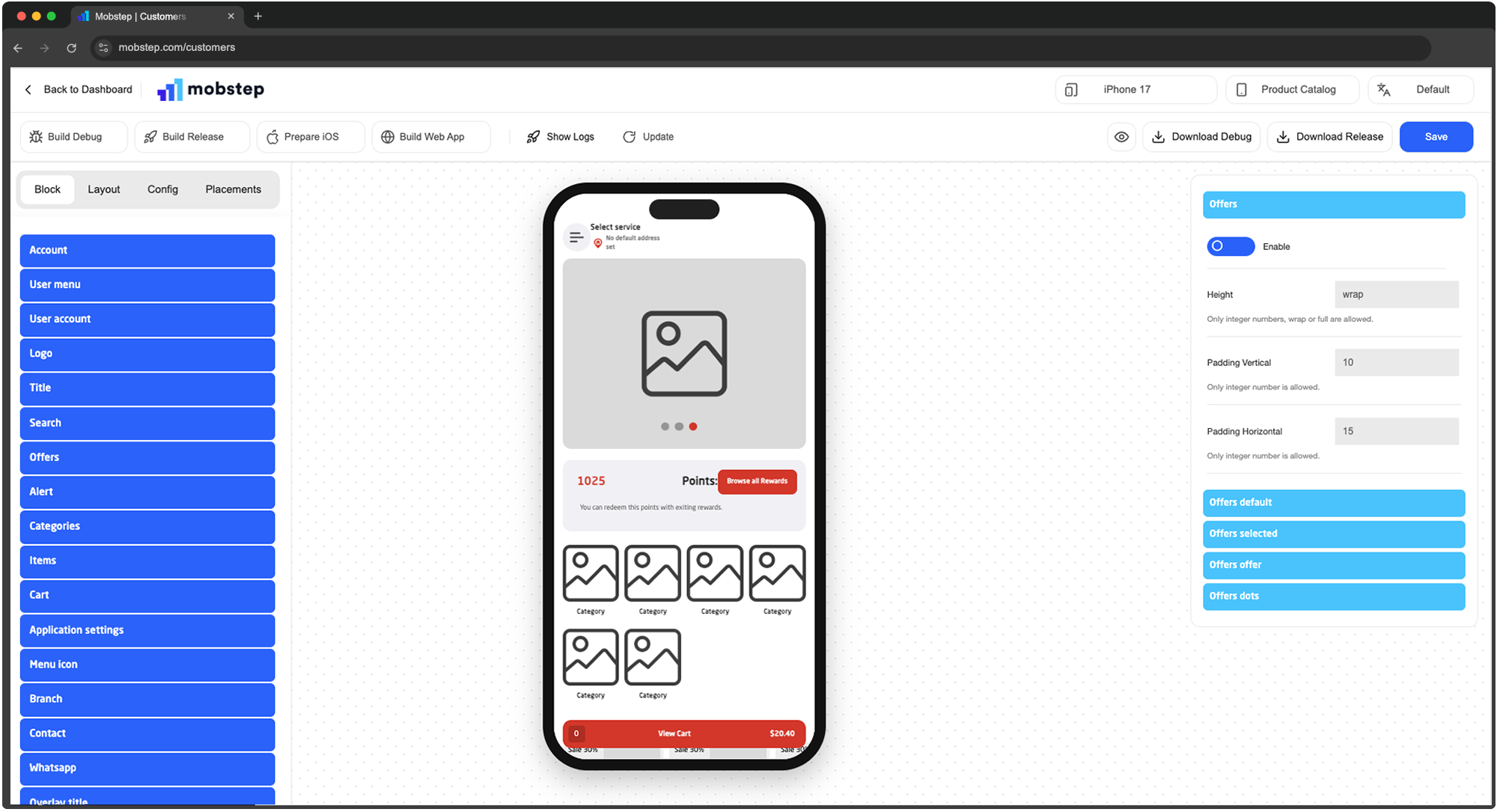 Application builder screen
