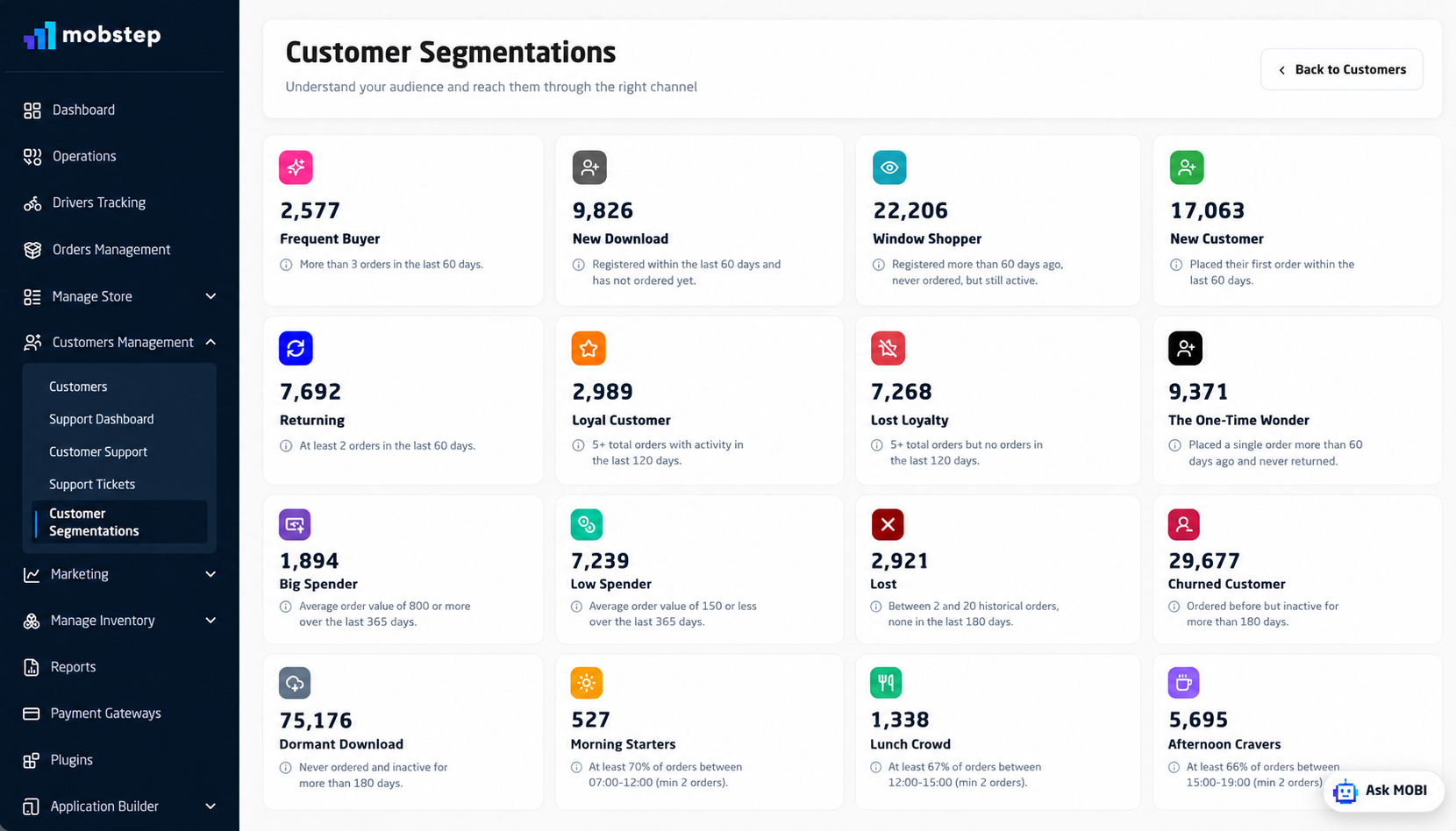 Mobstep customer segmentation and management view
