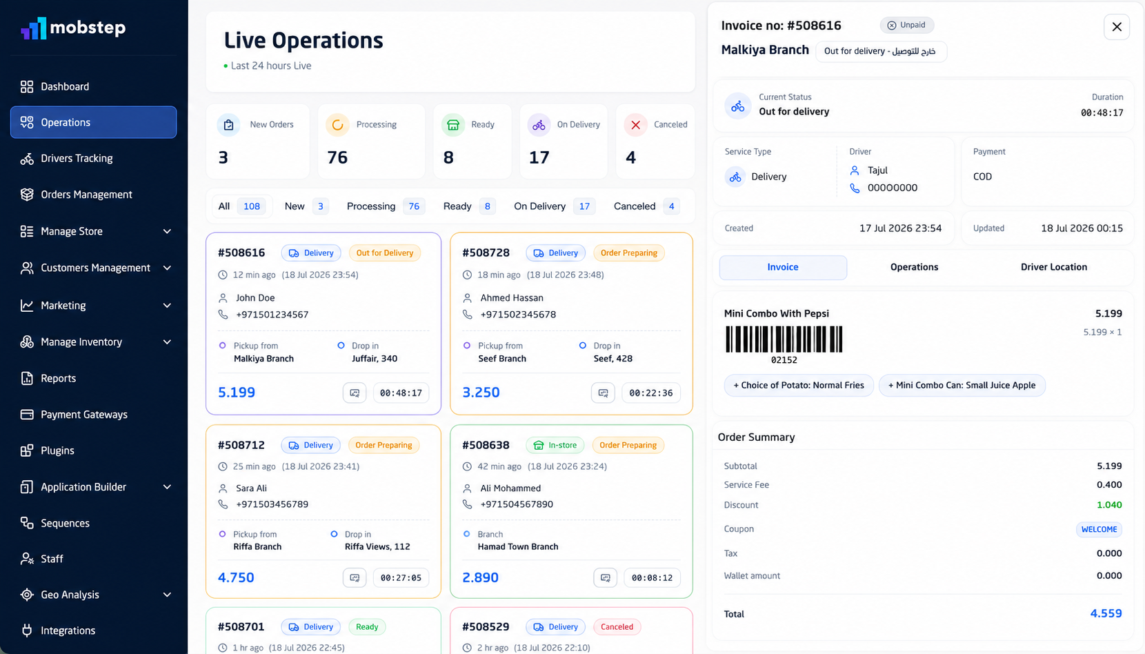 Mobstep live operations dashboard for order fulfillment